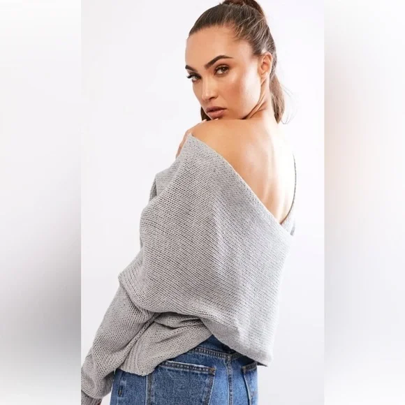 SNDYS Grey Double Cross Knit Jumper Pullover - Picture 7 of 7